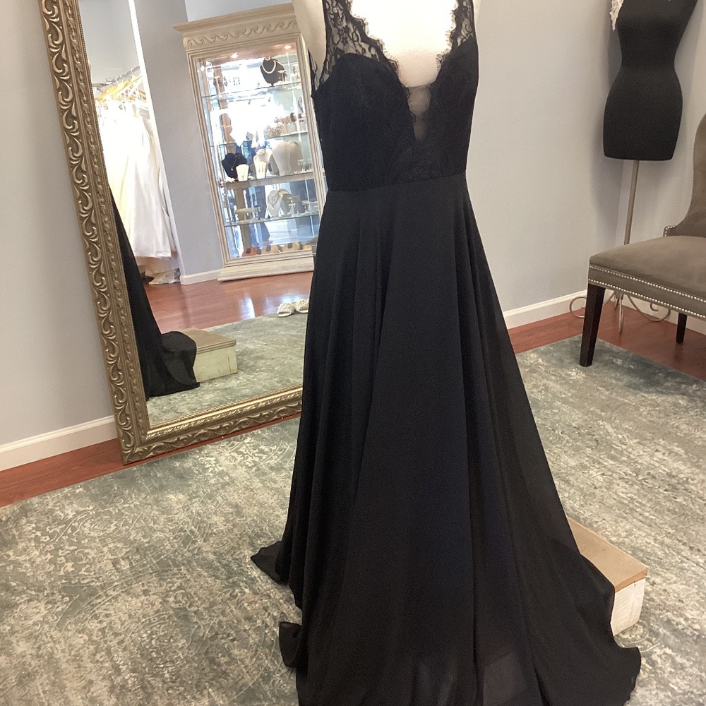 Formal black dress with keyhole back lace, by Hayley Paige Occassions